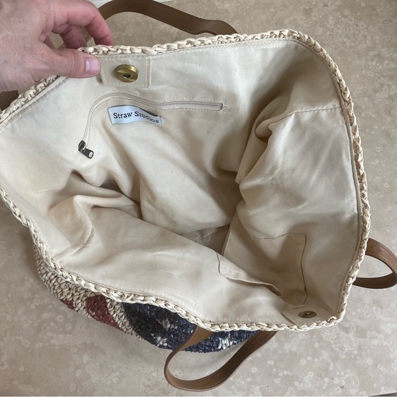 Straw Studios American Flag Patriotic Raffia Straw Tote Beach Vacation Bag - Picture 8 of 16